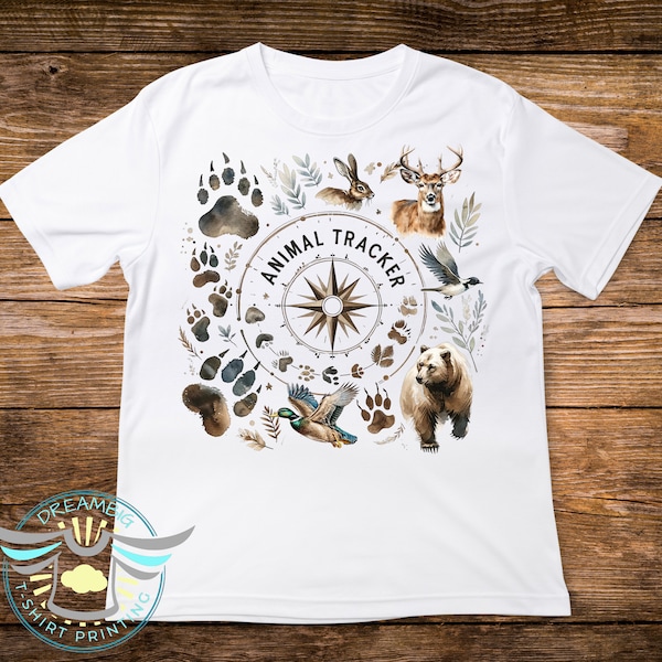 Animal Tracker Shirt, Hunting Shirt, Rabbit, Bear, Deer, Duck Hunting, Animal Footprints, Country Boy Shirt, Hunter Tracking Shirt, Spoor