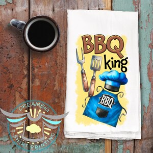 BBQ King Kitchen Tea Towel, Father&#39;s Day Gift Towel, BBQ Gift, Chef Gift, BBQ Lover, Grilling Towel, Cooking, House Warming, Gift Towels