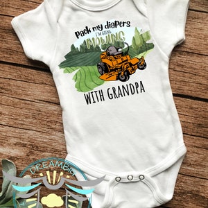 Pack My Diapers I&#39;m Going Mowing With Grandpa Onesie® Mower, Mowing Onesie® Announcement Onesie® Gender Neutral, Pregnancy Reveal, Trendy