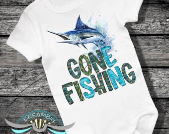 Gone Fishing Onesie® Blue Marlin, Gone Fishing Onesie® Biggest Catch Onesie® Reel, Fishing Onesie® Fish Onesie® Nautical, Sailfish, Bodysuit
