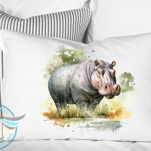 Hippopotamus Pillowcase, Personalized, Hippo Themed Decor, Safari Themed Bedding, Hippo Decor, Animal Room Decor, Safari Bedding Decor