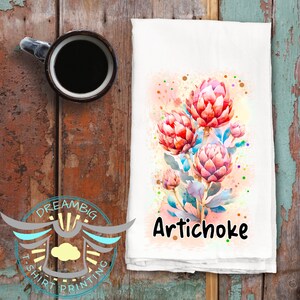 Artichoke Kitchen Towel, Watercolor, Kitchen Decor, Tea Towel, Farmers Market, Gardening, House Warming, Garden Decor, Hostess Gift