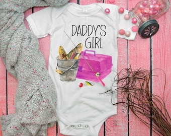 Daddy's Girl Onesie® Fishing Buddy, Father Daughter Onesie® Daddy's Heart Onesie® Baby Announcement, New Dad Gift, Cute Girl Bodysuit, White