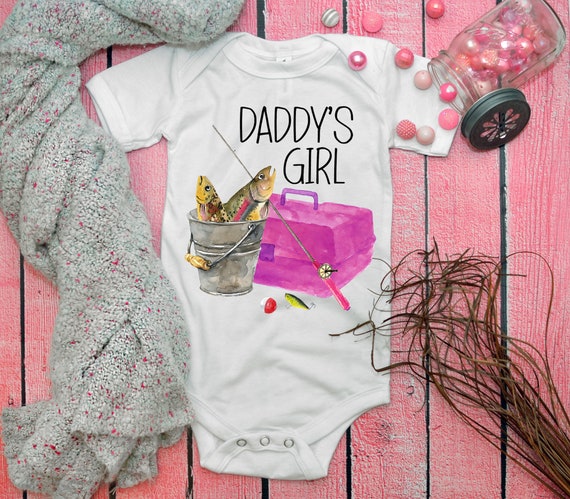 Daddy's Girl Onesie® Fishing Buddy, Father Daughter Onesie® Daddy's Heart  Onesie® Baby Announcement, New Dad Gift, Cute Girl Bodysuit, White 