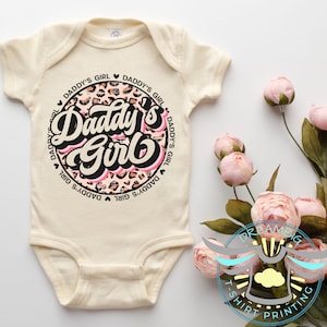 Daddy&#39;s Girl Baby Onesie® Daughter Onesie® Father Daughter, Daddy&#39;s Girl, Daddy & Me, Baby Shower, Baby Girl, Pink Leopard Print, Natural