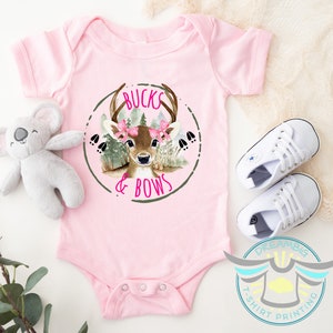 Deer Hunting Onesies® Bucks & Bow Onesies® Deer Season, Country Girl, Pink Bows, Trendy, Cute, Baby Gift, Daddy's Girl, Girl's Hunt Too