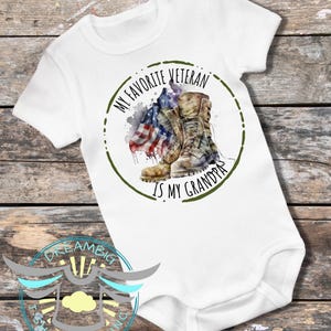 My Favorite Veteran Is My Grandpa Baby Onesie® Announcement, Grandparents, Military Family, Veteran's Day, Armed Forces, Military Kid, White