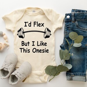 Workout Baby Onesie® I'd flex But I Like This Baby Onesie® Barbell, Workout Buddy, Baby Workout, Gym Onesie® Baby Shower, Cute Baby Onesie®
