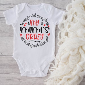 My Mimi's Crazy Baby Onesie® Mimi Baby Onesie® Pregnancy Reveal, Announcement, Grandparents, Bodysuit, Cute Baby Clothes, White