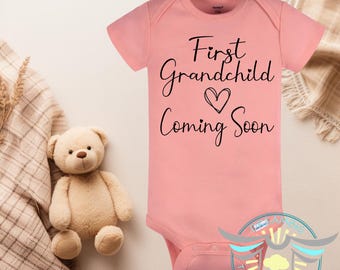 First Grandchild Coming Soon Baby Onesie® Grandchild Baby Onesie® Baby Announcement, Pregnancy Reveal, Grandparent Onesie® Family Gifts