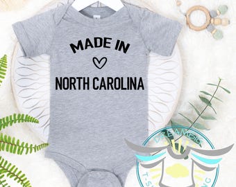 Made In North Carolina Baby Onesie® State Pride Outfit, Baby Announcement, Pregnancy Reveal, North Carolina Baby Cloth, Newborn First Outfit