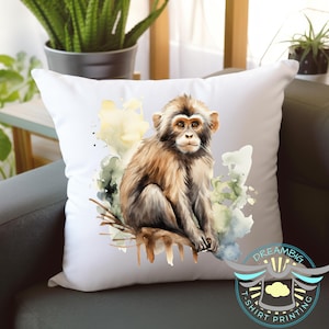 Monkey Throw Pillow, Safari Theme Bedroom, Jungle Theme Pillow, Jungle Decor, Zoo Animal, Home Decor, Housewarming Gift, Monkey Theme Decor