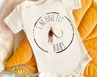 One Fly Baby Onesie® Fly Fishing Onesie® Nautical, Lake, Fishing Onesie® Biggest Catch, Gone Fishin', Cute Baby Onesie® Reel, Outdoors