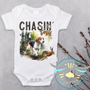 Rabbit Hunting Onesies® Chasing Tail Onesies® Rabbit Hunter, Beagle Onesies® Country Boy, Trendy, Cute, Baby Gift, Little Hunting Buddy, Dog