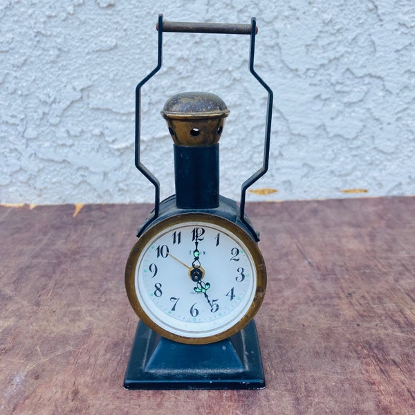 Vintage West German Collectors Desk Clock, Oil Lamp / Locomotive Design, Shelf Table Clock, Does Not Work, Accent Piece, Gift for Dad CE0935
