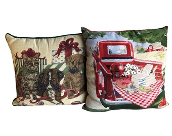 Vintage Tapestry Throw Pillows: Riverdale Farmhouse Dog & Cat Cushions