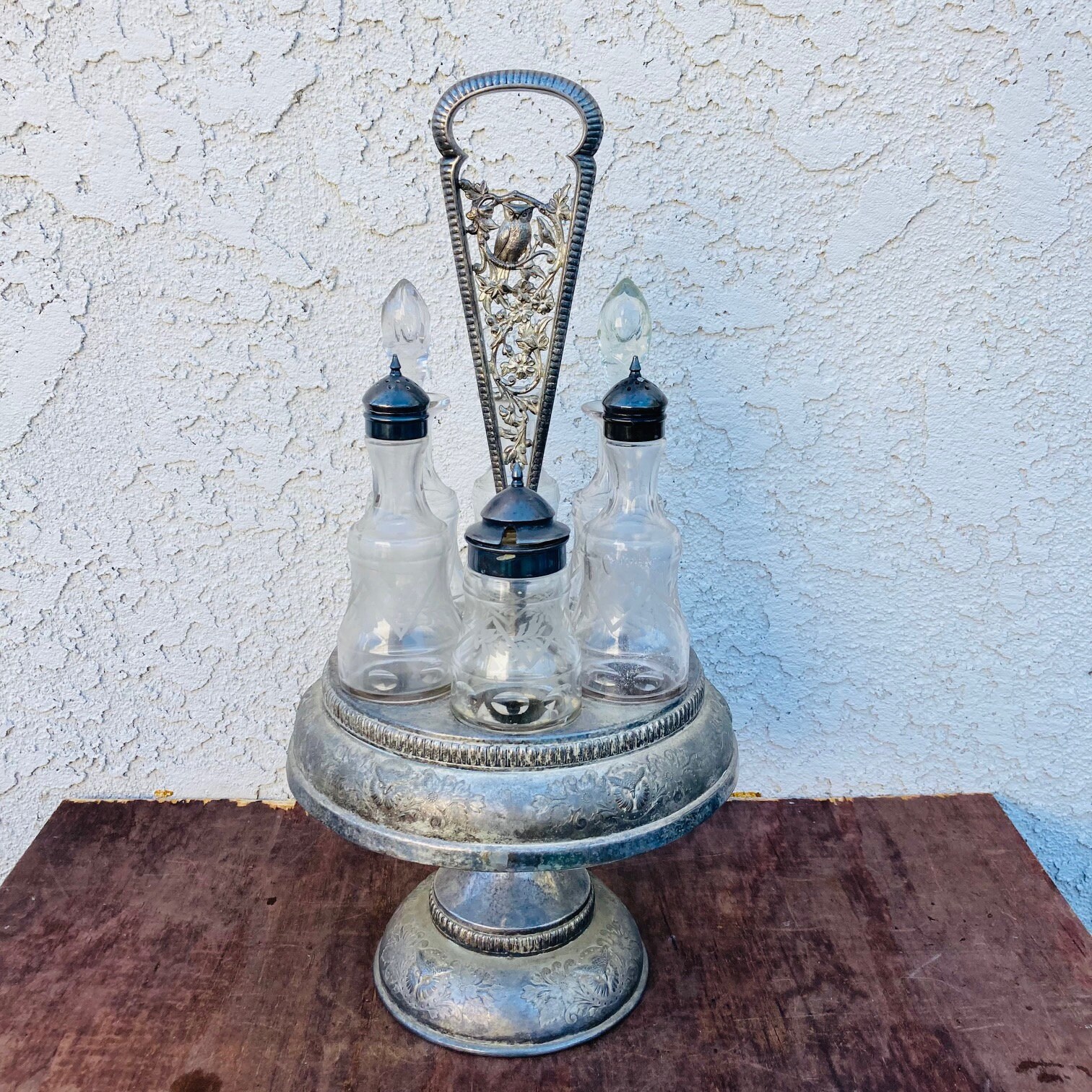 Silver plated shop cruet set