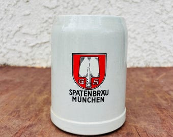 Vintage Spatenbrau Munchen Stoneware Beer Mug, 0.5L Made in Germany; #1319