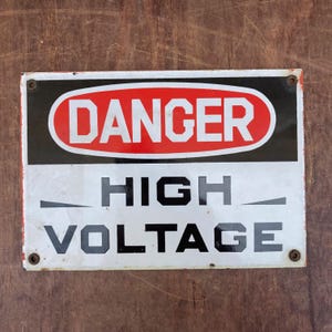 All Original Vintage &quot;Danger High Voltage&quot; Enamel Porcelain Sign, Mid Century Industrial Safety Sign, Rustic Mancave Decor, Gift For Dad Him