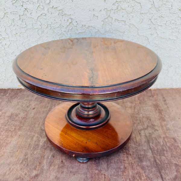 Antique Miniature Apprentice Flip Top Table, 1930s Pedestal Tri Pod Doll Table, Handcrafted Mahogany Display Collectors Piece, #EW0041a