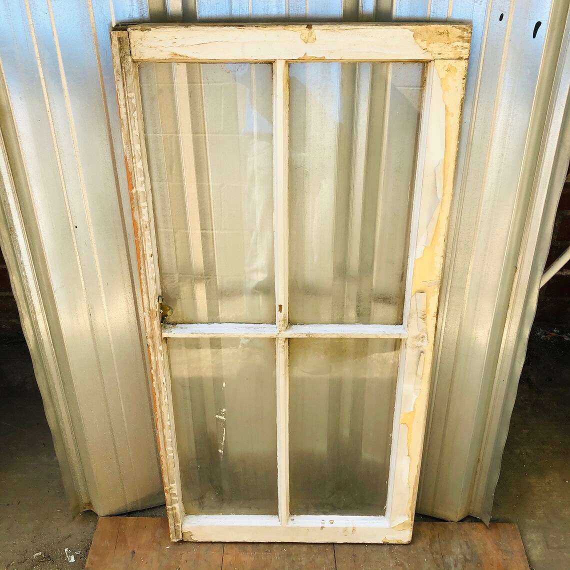 Antique Wood Window Frame With Glass 4 Pane Architectural Etsy