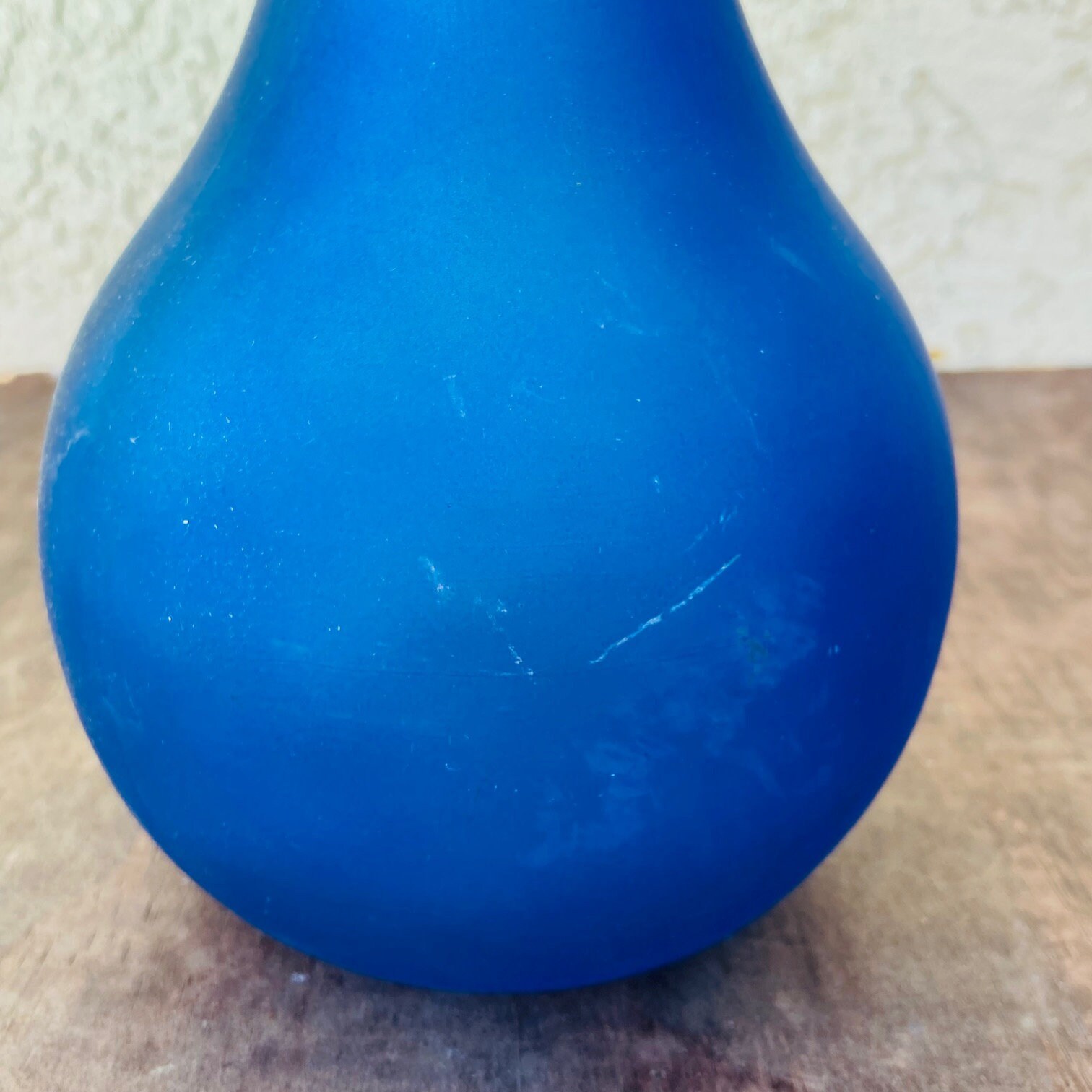 Tall Vintage Bulbous Blue Glass Bottle Retro Spanish Bottle Etsy