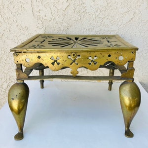 19th Century English Cast Brass Fireplace Footman Cabriole Legs, Antique Fireplace Kettle Stool Hearthware, 1800s Victorian Decor, #CE0652