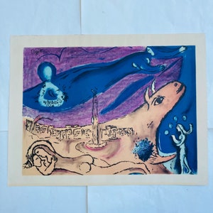 Marc Chagall&#39;s La Bastille (The Bastille) Limited Edition Lithograph, 1950s Mid Century Art, Surrealism, Modernism, Symbolism, #CE0725