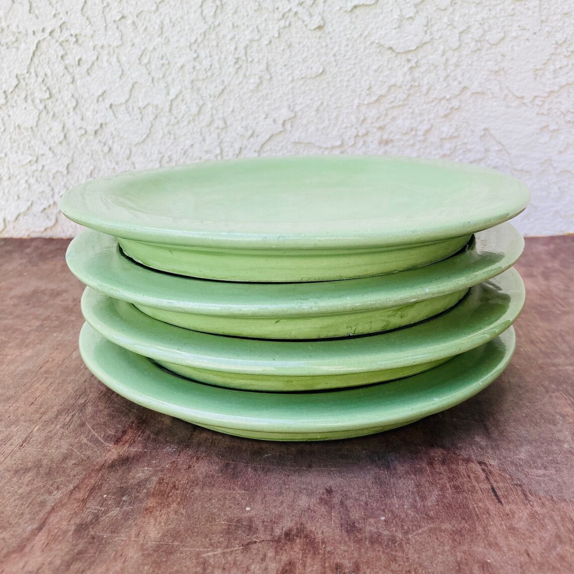 Set of 4 Pale Green Ceramic Salad Plates 1980s Vintage Glazed Etsy