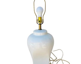 Grande lampe de table vintage en céramique blanche : style pot de gingembre rétro