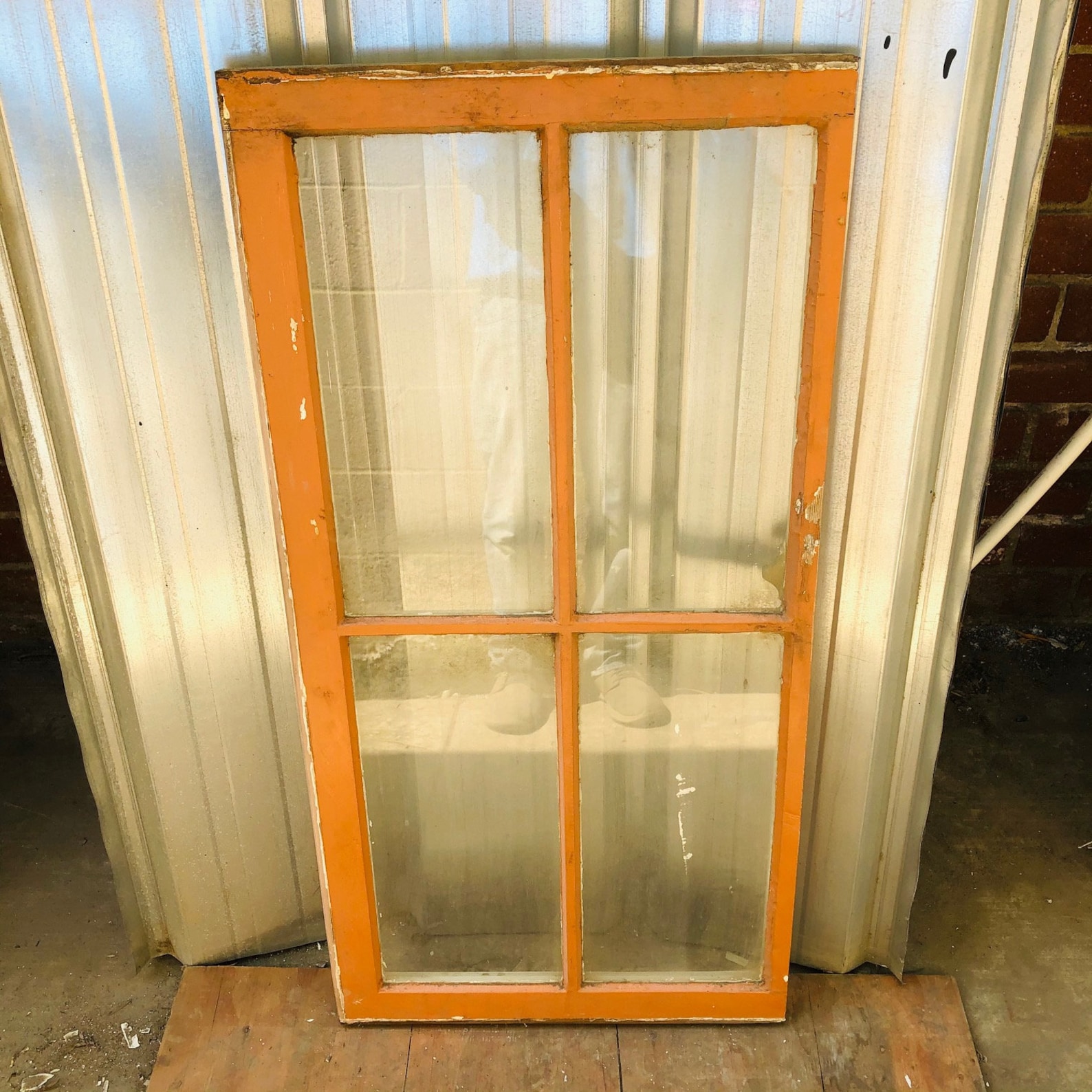 Antique Wood Window Frame With Glass 4 Pane Architectural Etsy
