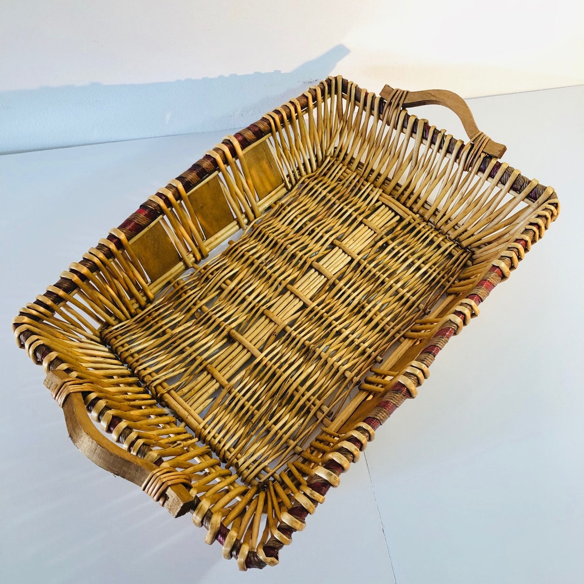 Long Woven Basket Tray Large Rectangle Wicker Tray Large Etsy
