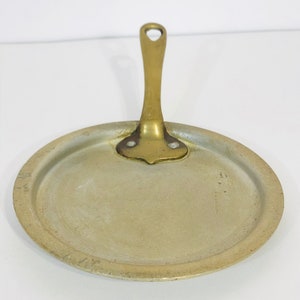 Antique Sauce Pan Lid with Brass Handle and Rivets, 1920s Rustic French Country Kitchen Decor, 6 inch Diameter, House warming Gift #0011EW