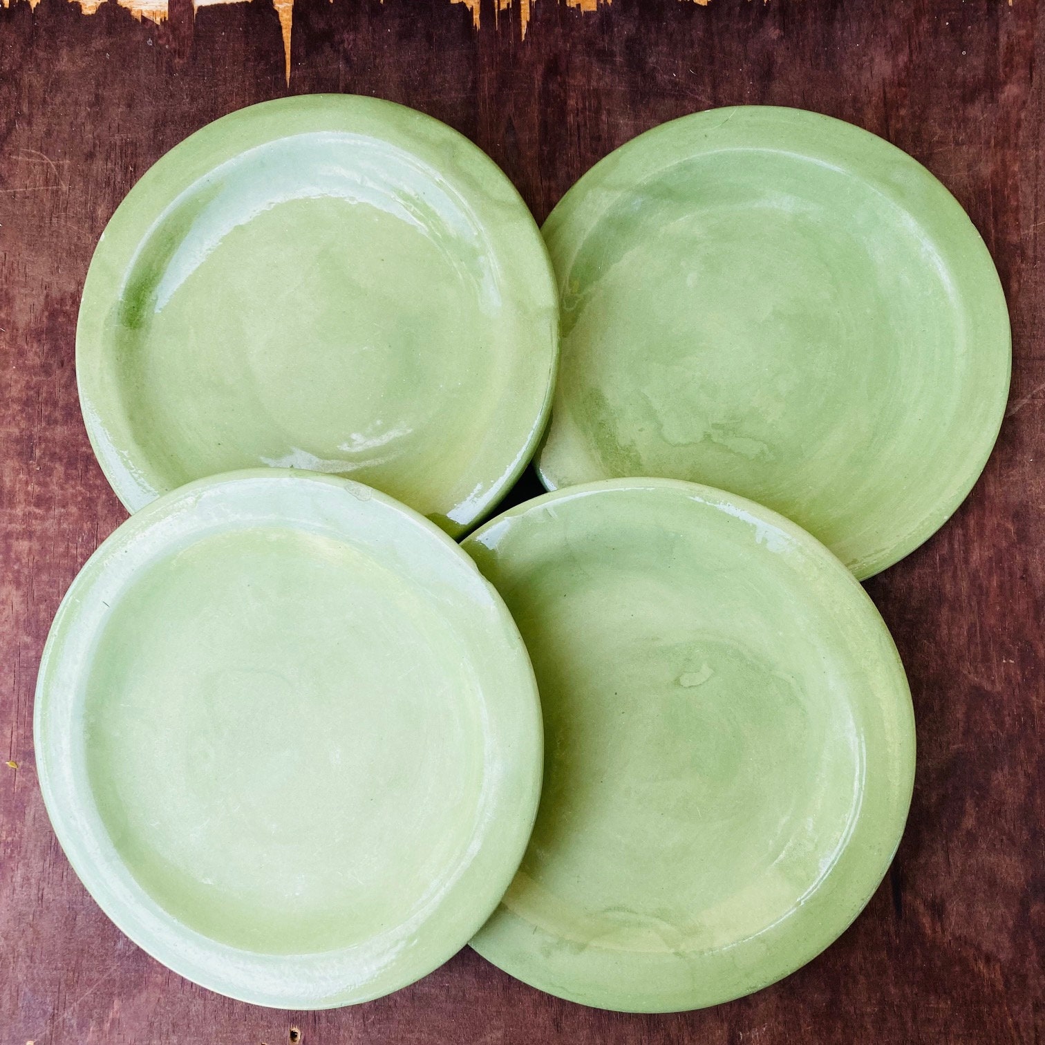 Set of 4 Pale Green Ceramic Salad Plates 1980s Vintage Glazed Etsy
