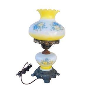 GWTW Glass Globe Floral Hurricane Parlor Electric Lamp, Vintage Antique Bedside Hurricane Lamp, Gone With The Wind Retro Home Decor CE01105