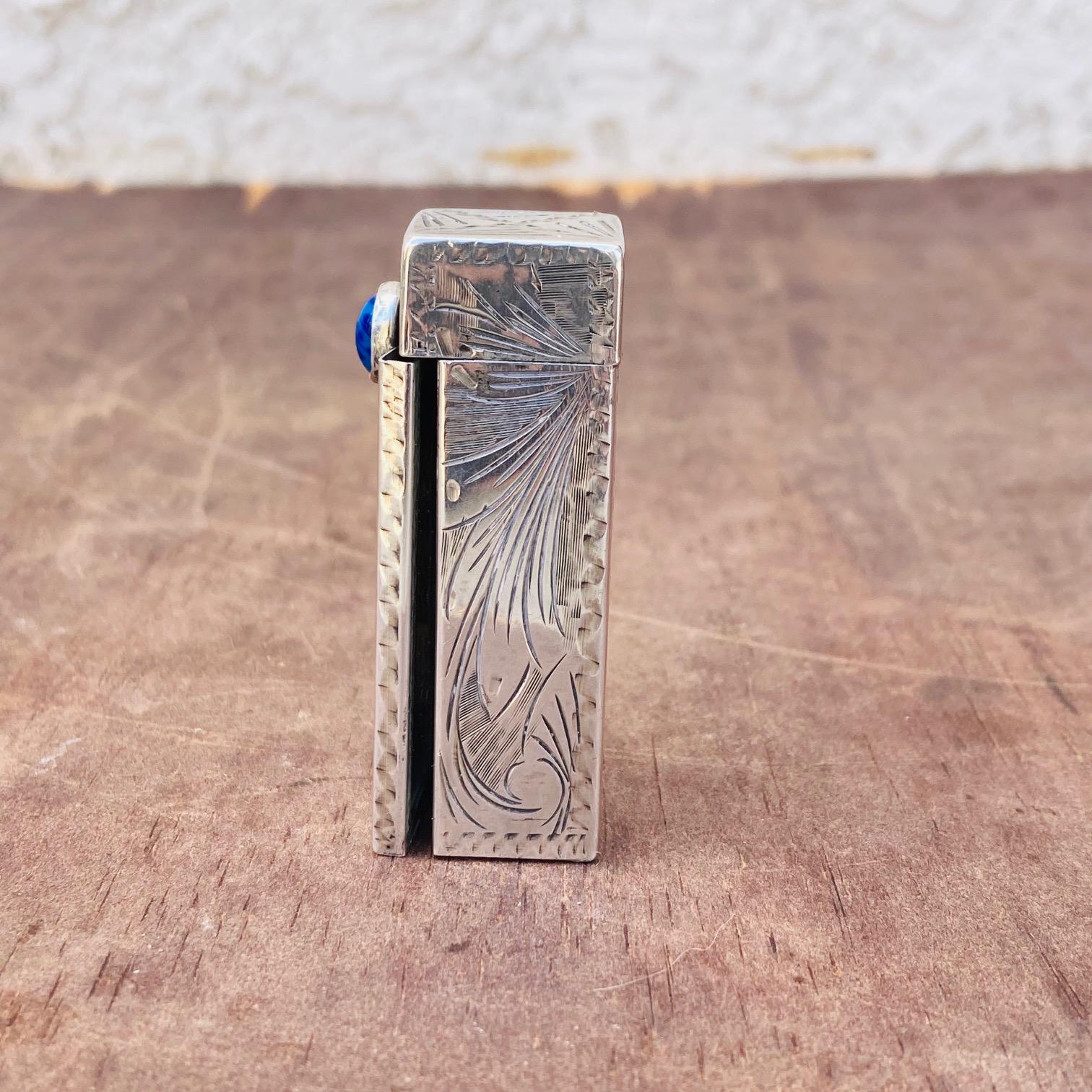 ヴィンテージ 800 シルバー リップスティックホルダー：花柄、ブルー