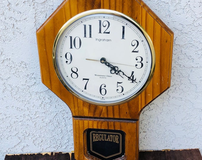 Vintage Regulator Ingraham Wall Clock Hanging Clock Wood Etsy