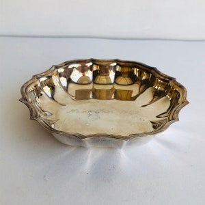 Vintage International Silver Company Chippendale 5 3/4” Round Nut Dish, Vintage Antique Silver Plate Dish Engraved 1970, #CE0116
