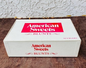 Vintage American Sweet Blunts Cigar Box, Empty Craft Box, Storage Box, Wooden Box, &quot;50 Cigars&quot; Made In USA, Man Cave Gift For Him Den,CE0701