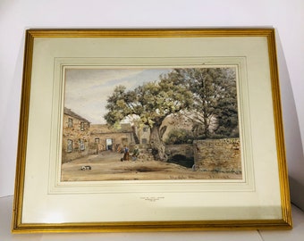 Alexander Harrison Watercolor Painting, 1878, The Village Oak Caton Lancaster, Antique English Village, Vintage Framed Picture, #0273JW