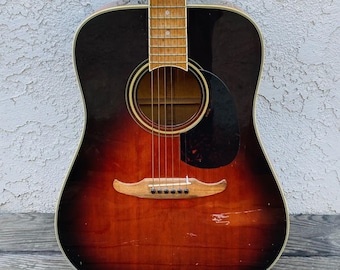 Vintage Fender Malibu Acoustic Gitarre: Tobacco Sunburst Dreadnaught, 1980er Jahre