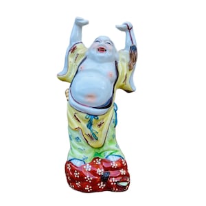 Vintage Porcelain Laughing Buddha Statue, Detailed Buddha Figurine Figure, Monk Meditation Gift For Her Him, Buddhist Altar Decor #CE1090