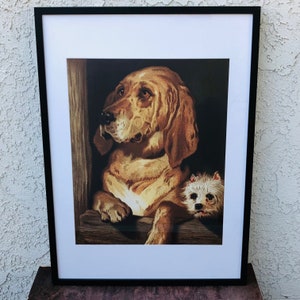 Framed Vintage Art Print Bloodhound and a Terrier by Sir Edward Landseer, Antique Artwork &quot;Dignity and Impudence&quot; Collectors Art, #CE0516