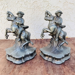 Pair of Vintage Horse Rider Bookends, Paul Revere &quot;Midnight Ride&quot; Bookends, Equestrian Bookends, Office Decor Desk Decor Gift, #CE00855