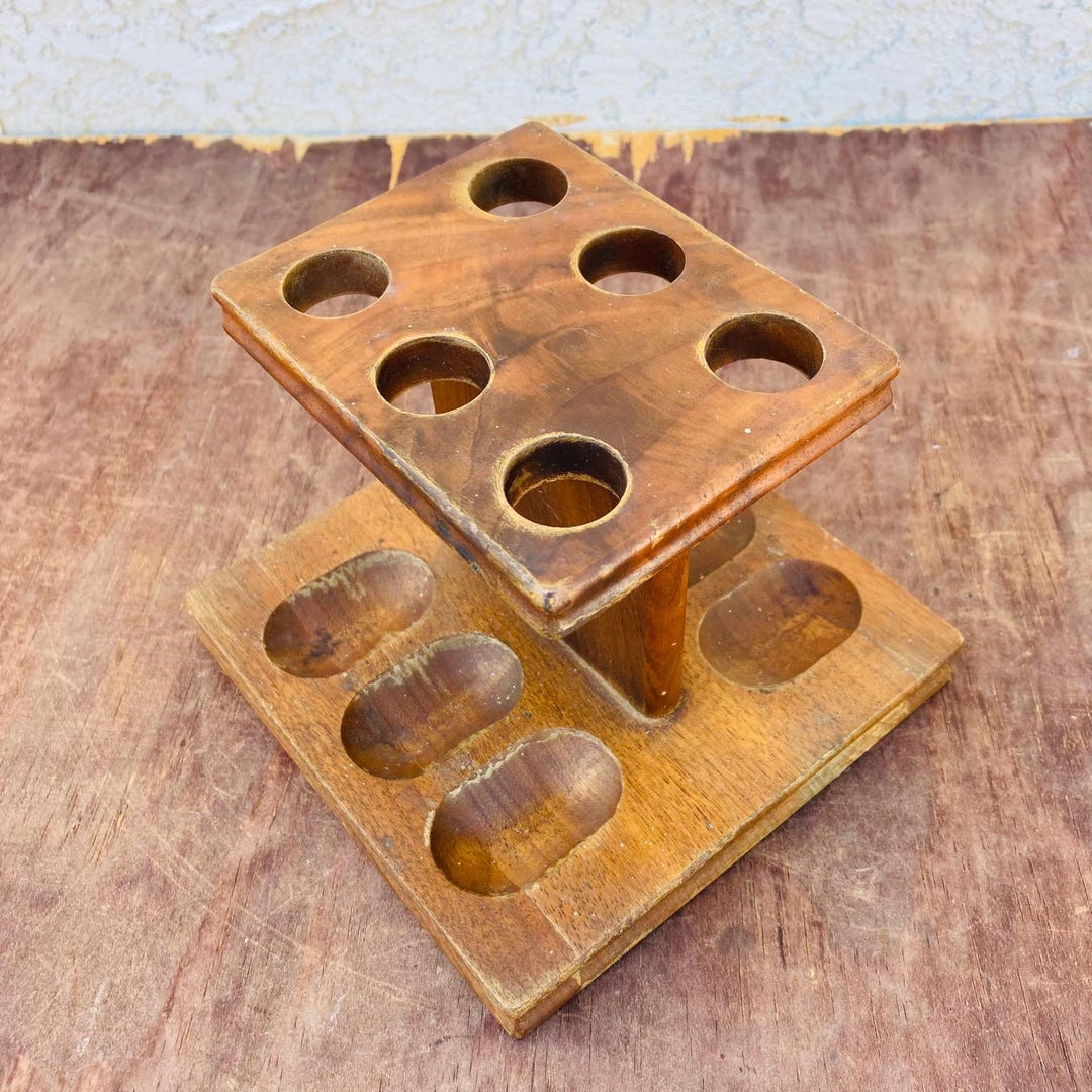 Vintage Wooden Decatur 6 Pipe Display Stand, Mid Century Tobacco Walnut ...