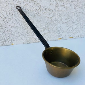 Antique Vintage Brass and Steel Ladle, Late 1800s Dining and Serving, Rustic Country Farmhouse Kitchen, Large Scoop Dipper Barware, #0029EW
