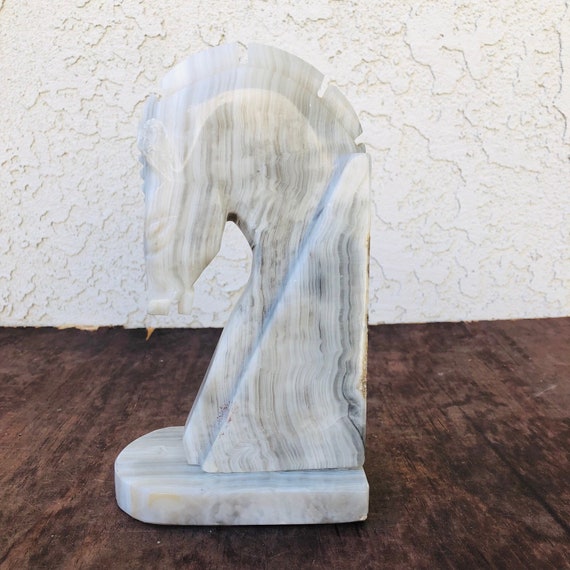 Serre-livres Tête De Cheval En Onyx Marbre - Art Déco Ancien