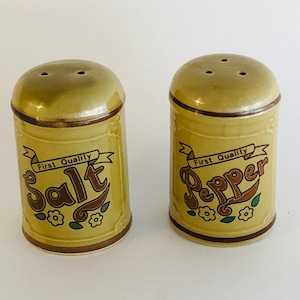 Vintage Emson Salt and Pepper Shakers with Original Box, Vintage Shakers, Stoneware Ceramic Crocks, Vintage Keepsake, Vintage Gift, CE0048