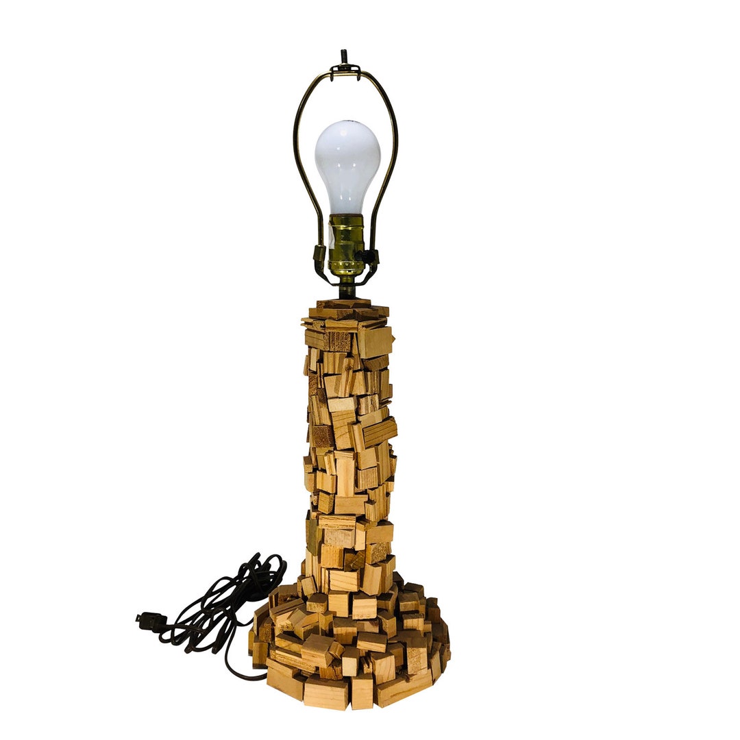 Folk Art Lamp, Vintage Lamp, Pine Lamp, Hand Made Lamp, Unique Lamp, Artisan Lamp, Made in USA