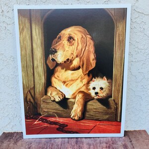 Bloodhound and a Terrier por Sir Edward Landseer Vintage Art Print on Card, Antique Artwork 16" x 20", Smithsonian Collectors Art, #CE0518